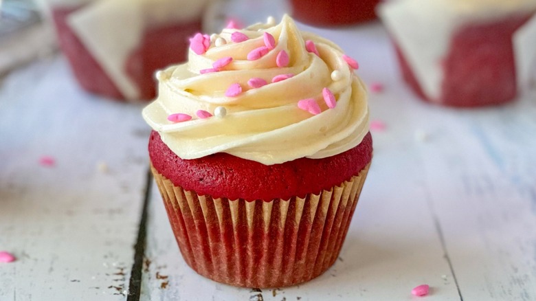 Red velvet cupcake with sprinkles
