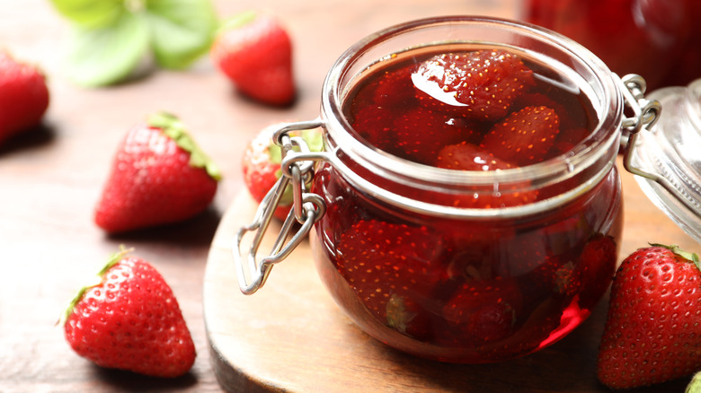 Jar of pickled strawberries