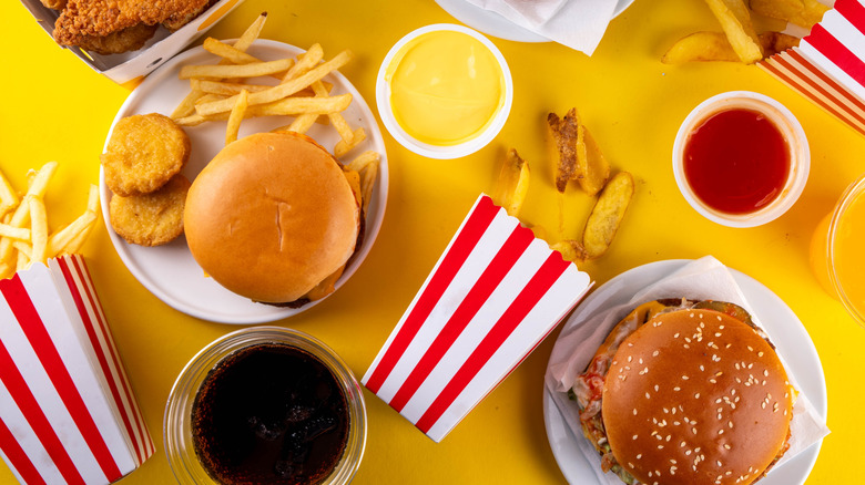 burgers and fries and sauces