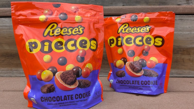 Two bags of Reese's Pieces Chocolate Cookie, side-by-side