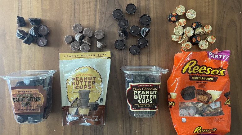 Assorted peanut butter cup brands laid out on a table