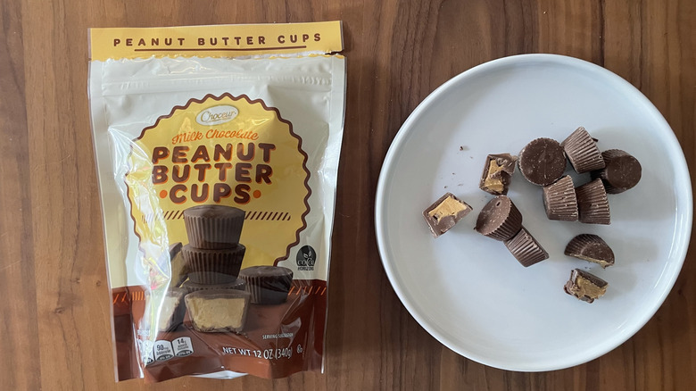 Aldi's Peanut butter cups on a plate and in a package