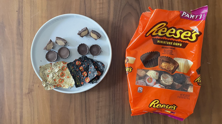 Reese's Peanut butter cups on a plate and in a bag
