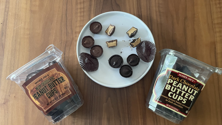Trader Joe's peanut butter cups on a plate and in packages
