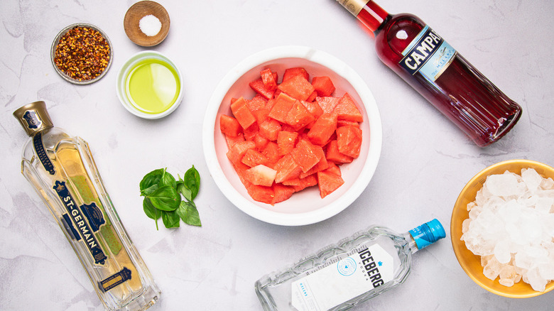 Ingredients for this watermelon martini.