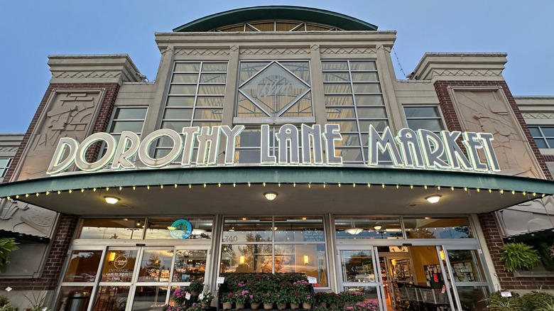 Dorothy Lane Market regional grocery chain exterior with a blue sky in the background