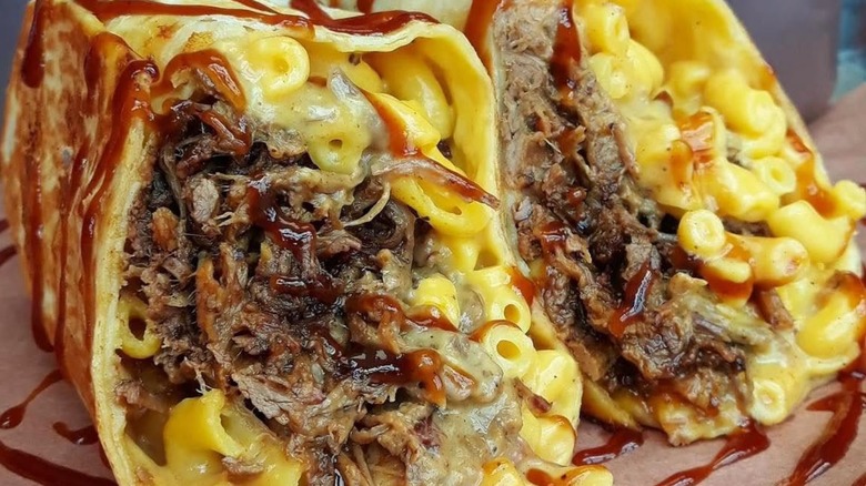 Wraps with mac and cheese and brisket