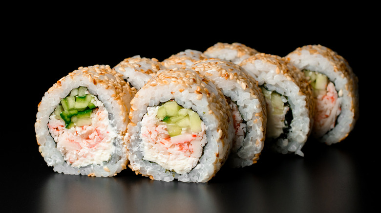California roll on black background