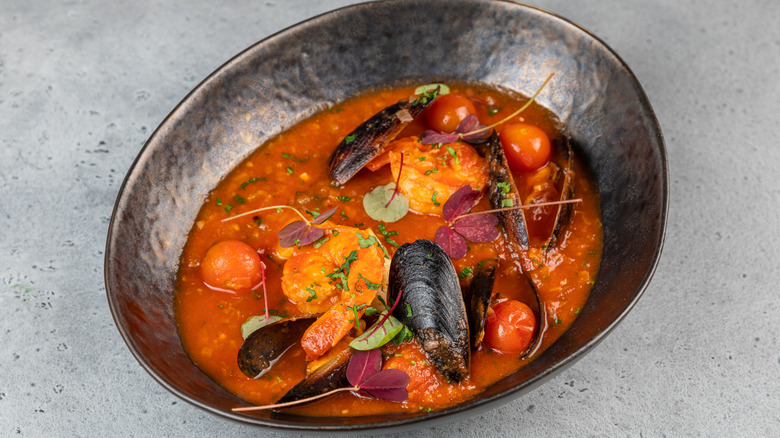 Cioppino in metallic bowl