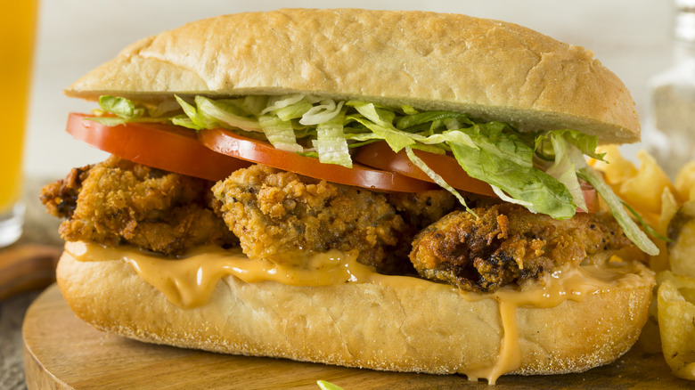 Oyster loaf served on fluffy roll