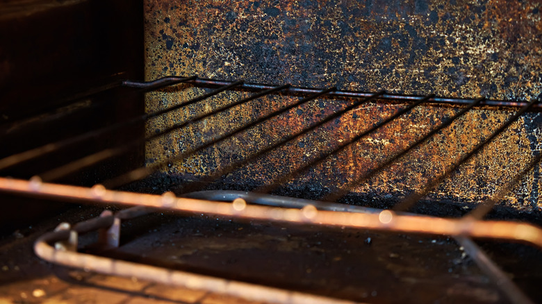 Woman cleaning oven