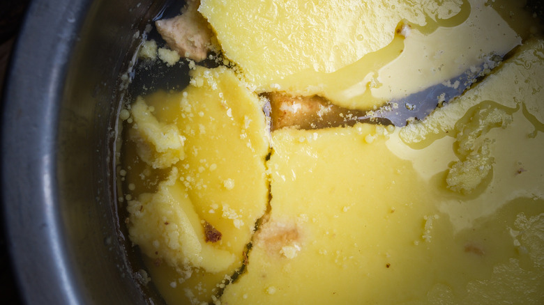 broth with solid fat layer