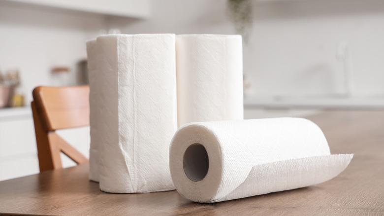 Rolls of paper towel on a table