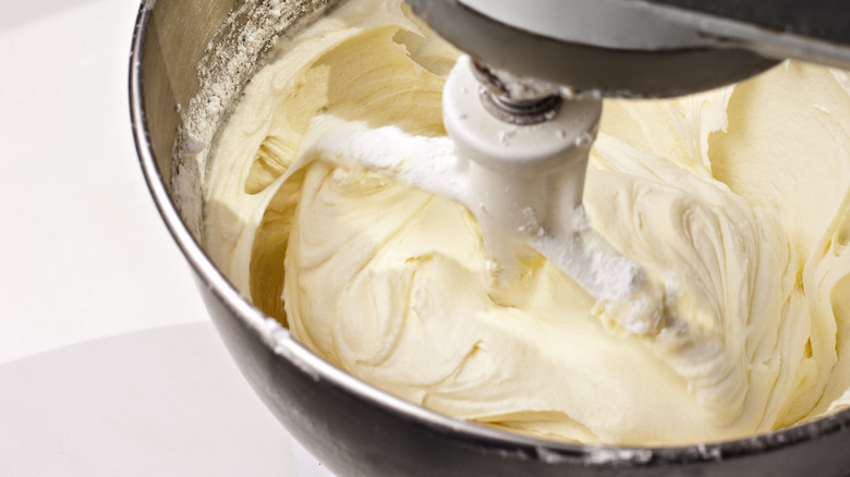 Close up of frosting in stand mixer 