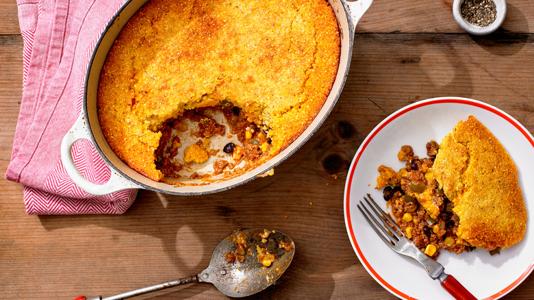 cornbread topping ground beef and beans
