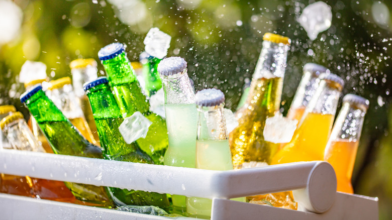 crisp cold beverages surrounded by ice cubes