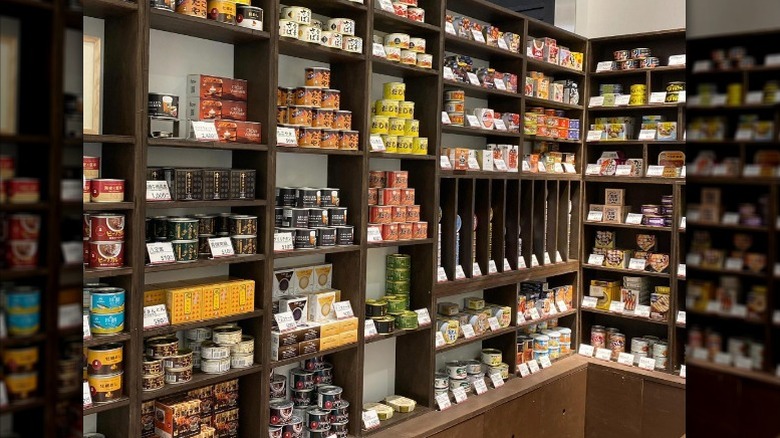 Shelves of cans in Mr. Kansu