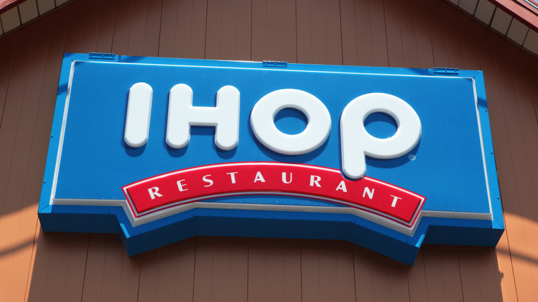 IHOP sign on tan building