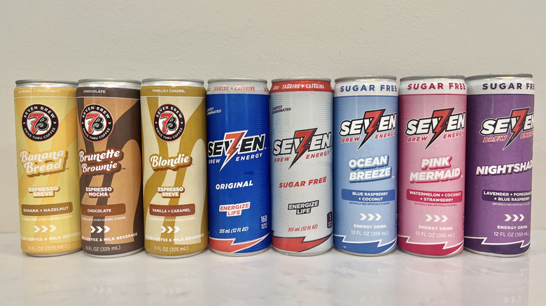 8 canned energy drinks and coffees from 7 Brew.