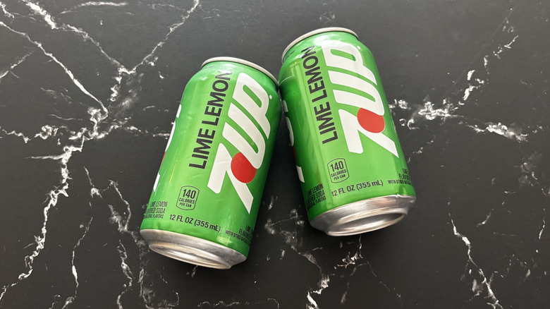 7Up cans on countertop