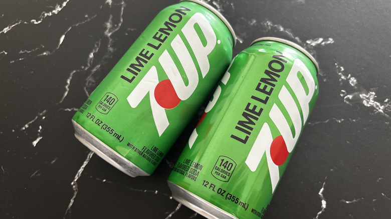 7Up cans on countertop
