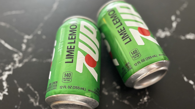 7Up cans on countertop