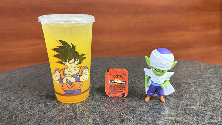 Dragon Ball Burst Lemonade, Super Saiyan Sauce, and toy figure