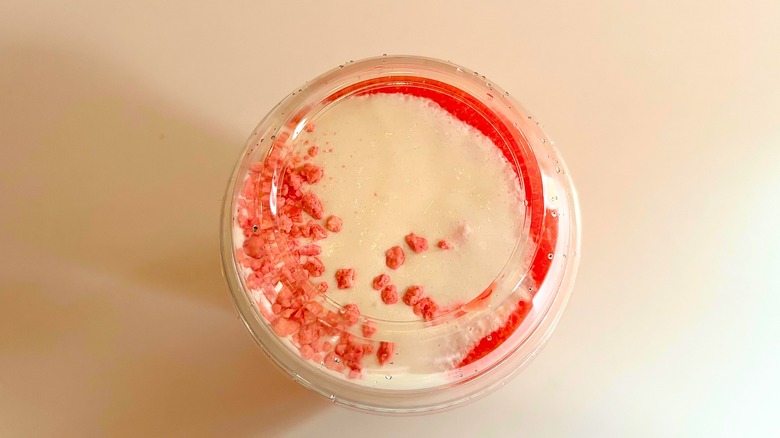 Top-down shot of Burger King Frozen Strawberries & Cream with strawberry shortcake crumbles on top