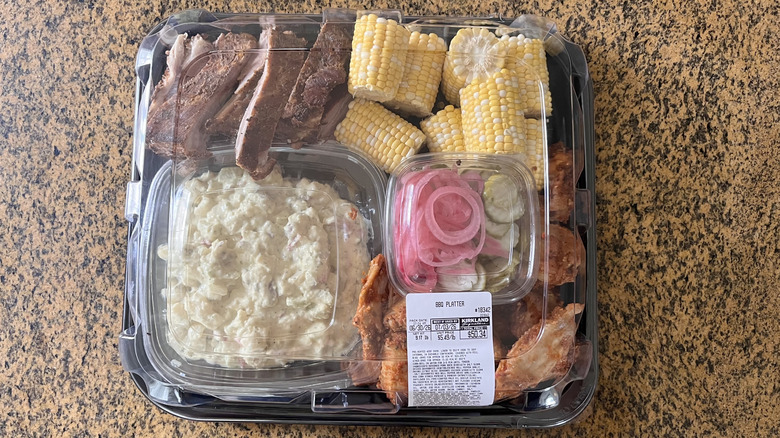 Top view of Costco barbecue platter with the lid on