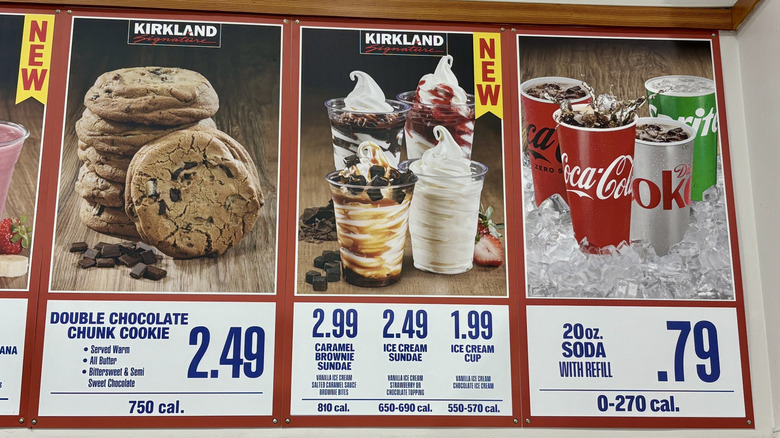 Costco food court menu, showing Caramel Brownie Sundae