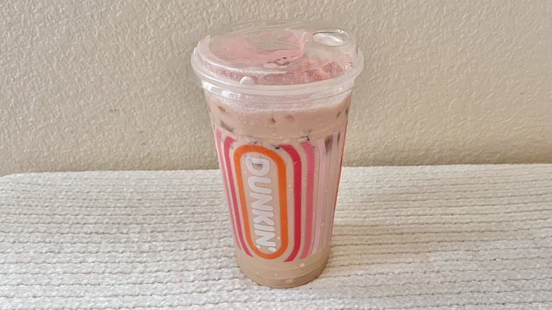 Almond Strawberry Shortcake Iced Coffee on a table