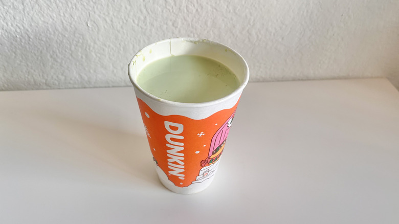 Top view of Almond Protein Matcha Latte from Dunkin'