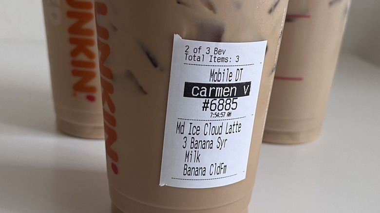 Close up of Dunkin' drink order