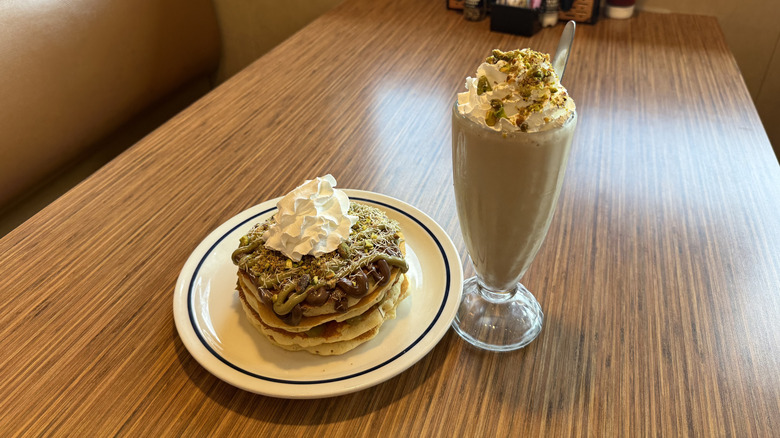 Dubai Chocolate Pancakes and Milkshake