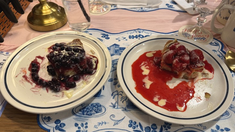 Strawberry and Blueberry french toast side by side