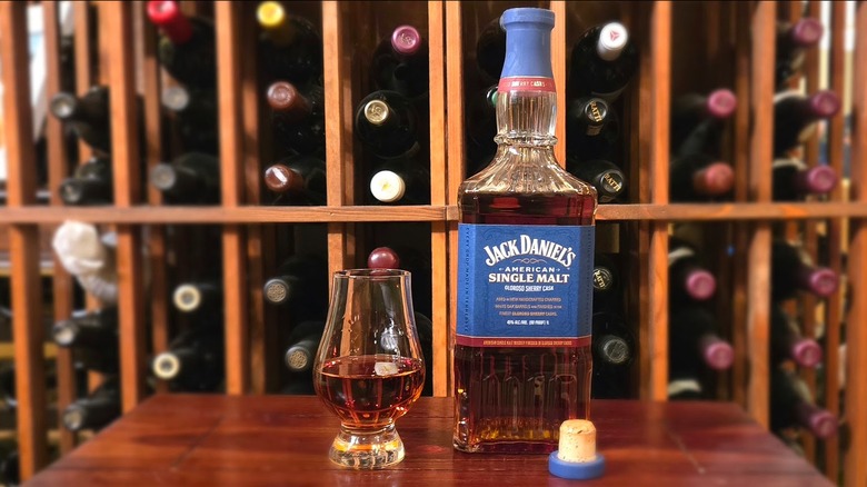 Bottle of Jack Daniel's American Single Malt with Glencairn glass