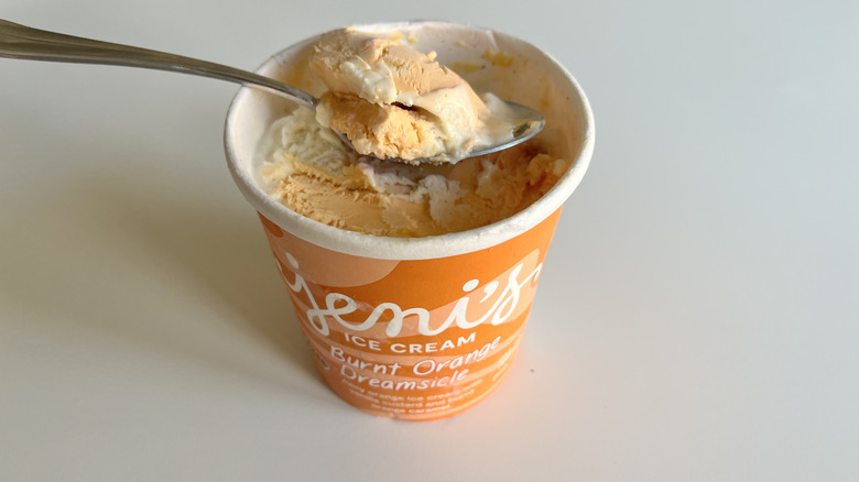 Burnt Orange ice cream pint with spoon