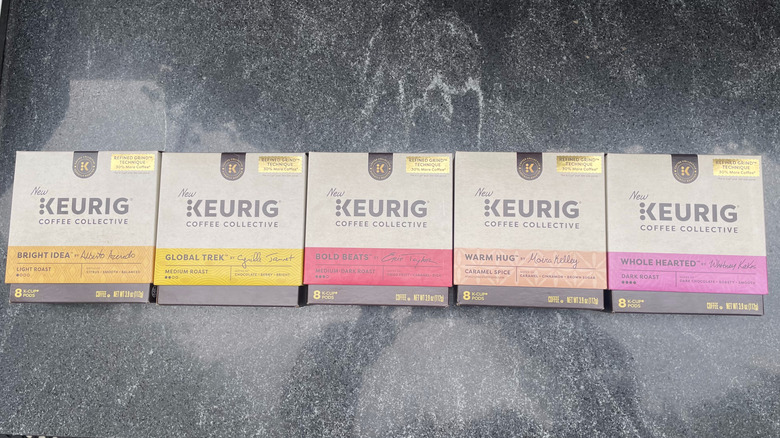 Five boxes of Keurig Coffee Collective flavors