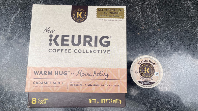 Box and pod of Warm Hug by Moira Kelley from the Keurig Coffee Collective