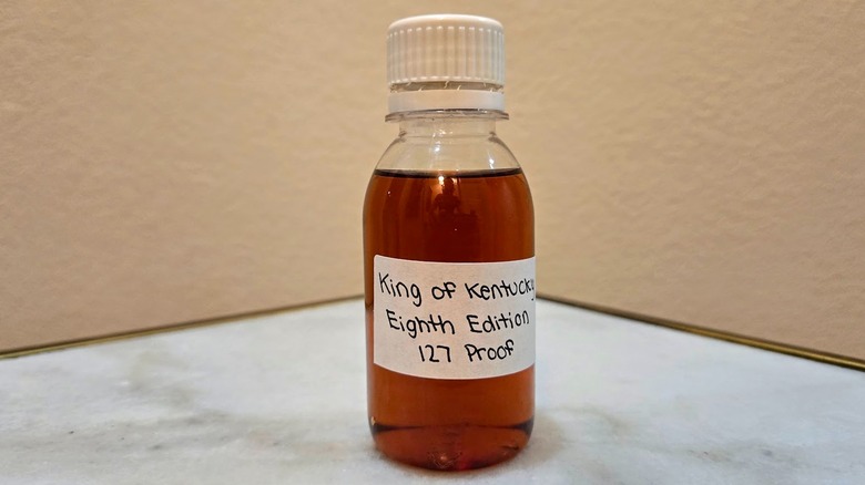 Sample bottle of King of Kentucky's limited-edition 2025 expression bourbon with cap on