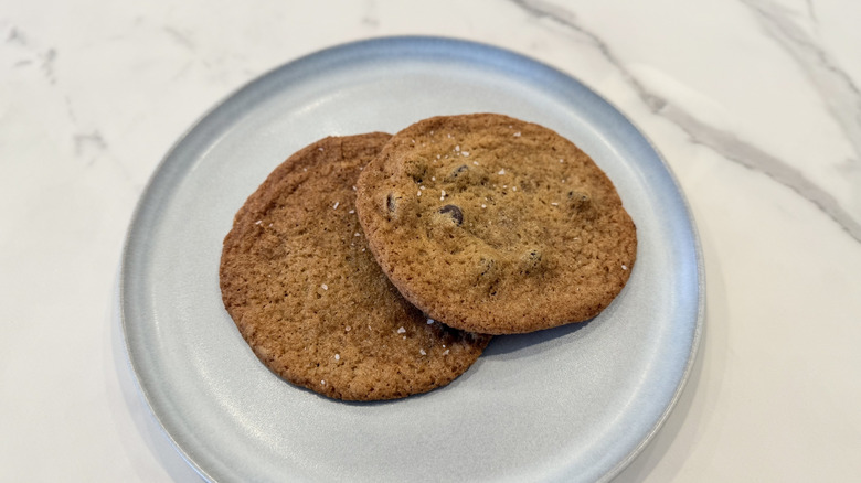 Crumbl and Martha Stewart's Chocolate Chip Cookie Thins on a plate
