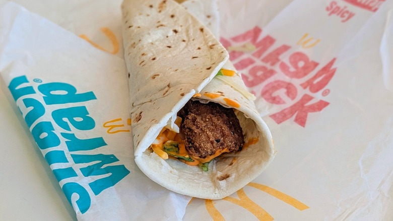 McDonald's Buffalo Ranch Snack Wrap on top of wrapper