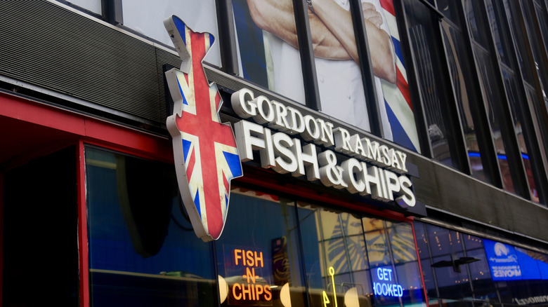 Gordon Ramsay Fish & Chips sign outside restaurant