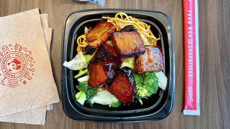 Panda Express Cantonese BBQ Brisket with chopsticks