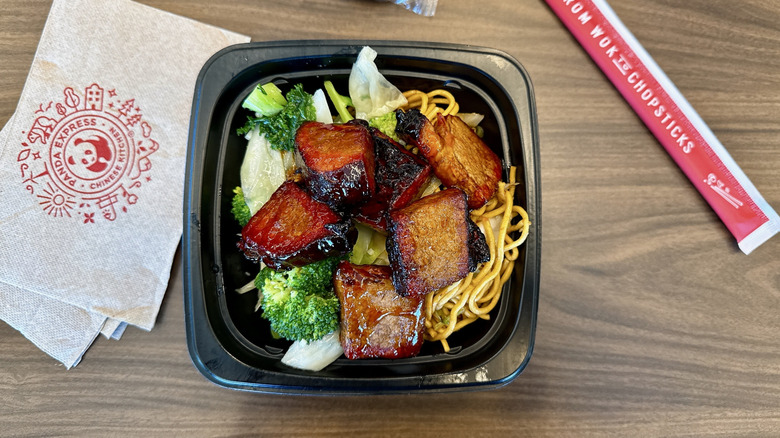 Panda Express Cantonese BBQ Brisket with chopsticks on the side