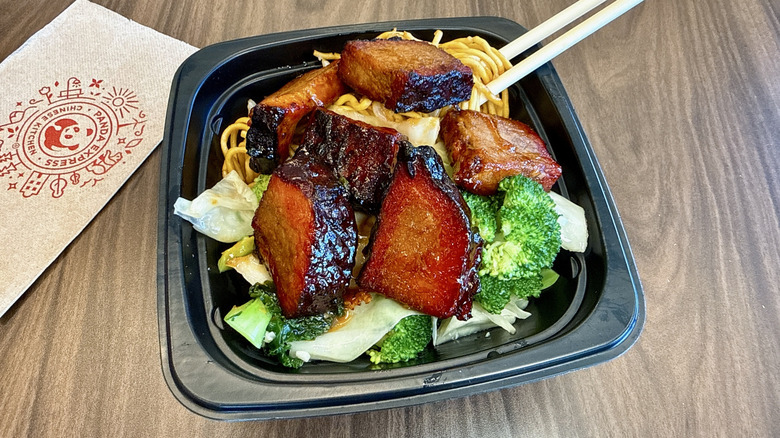 Panda Express Cantonese BBQ Brisket in a to-go bowl