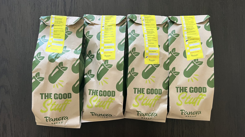 Four new Panera Salad Stuffers in to-go bags.