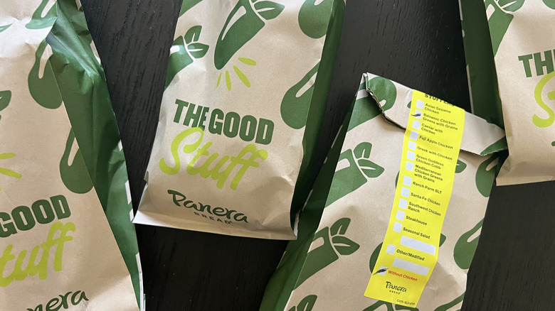 Four bags of Panera Salad Stuffers.