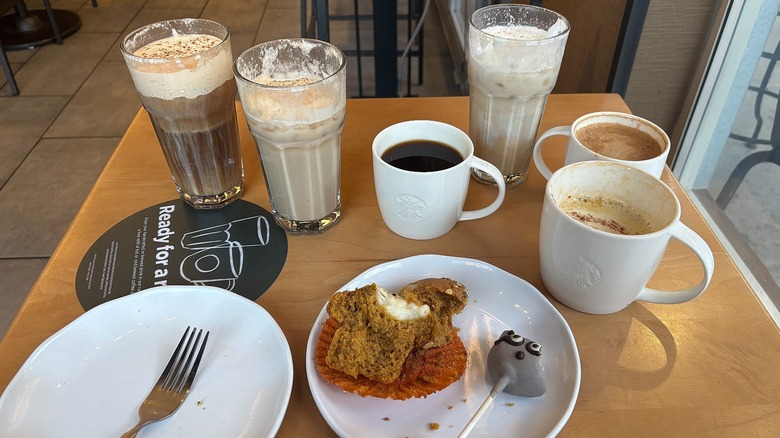 Starbucks 2025 fall menu items on table in store