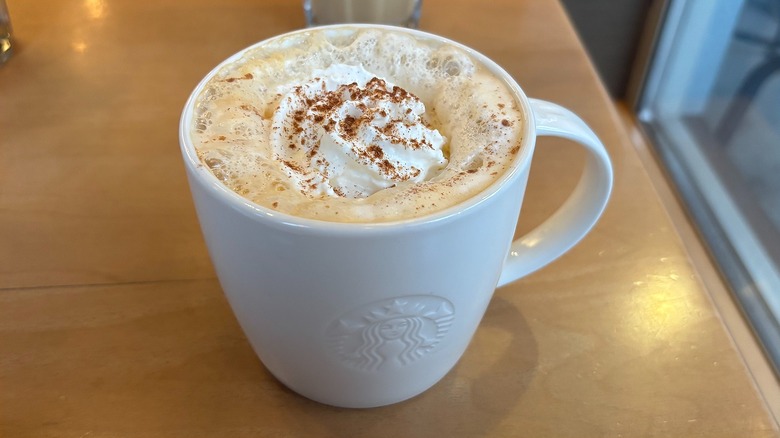 Close-up of Starbucks Pumpkin Spice Latte in mug